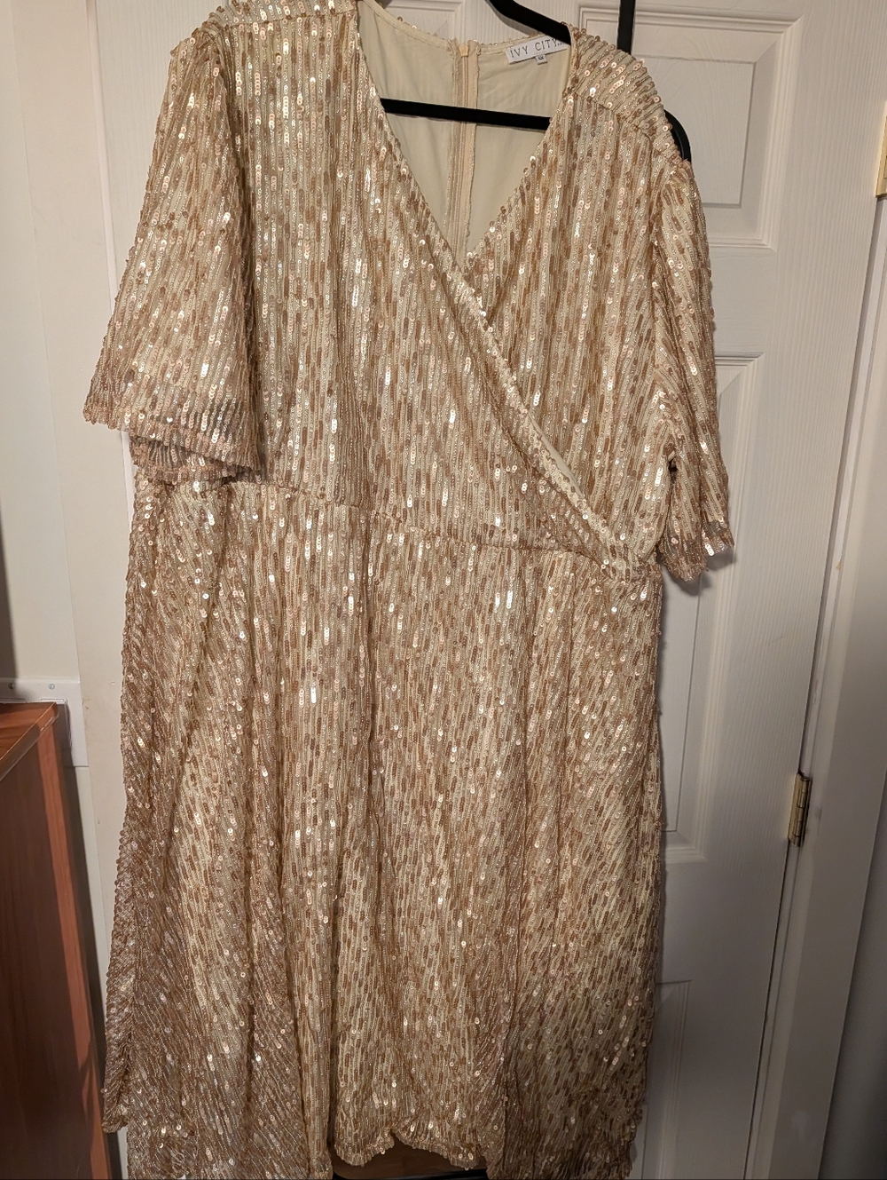 Ivy & Oak Champagne Sequin Wrap Midi Dress